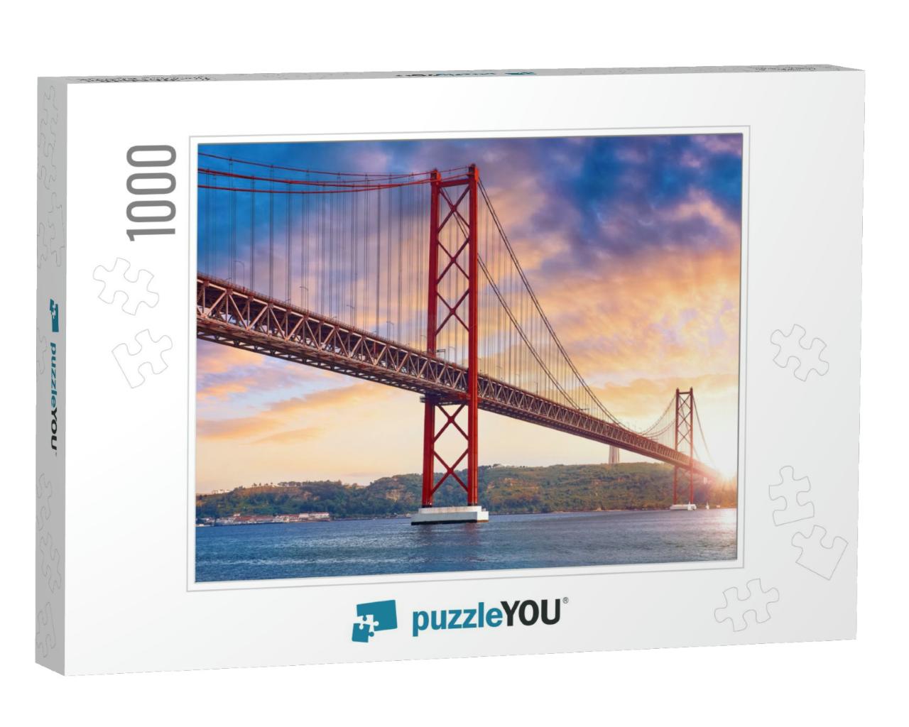 25th April Bridge in Lisbon, Portugal. Famous Landmark on... Jigsaw Puzzle with 1000 pieces