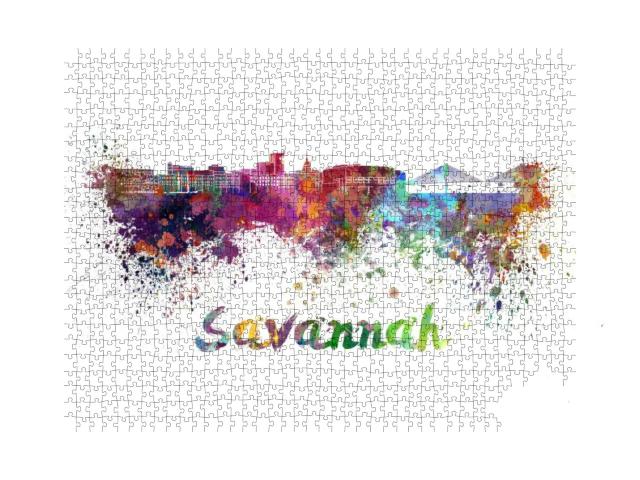 Savannah Skyline in Watercolor Splatters with Clipping Pa... Jigsaw Puzzle with 1000 pieces