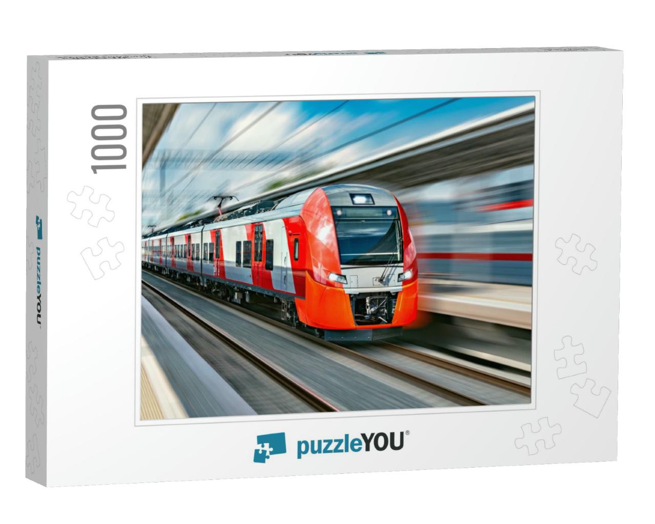 Modern High-Speed Train Moves Fast Along the Platform... Jigsaw Puzzle with 1000 pieces