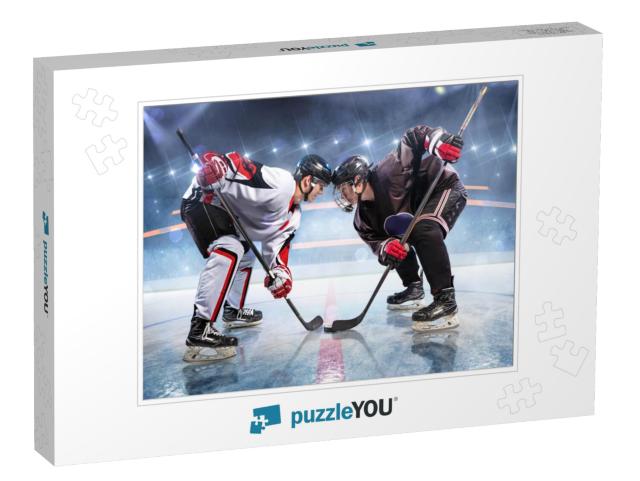 Hockey Players Starts Game. Around Ice Rink Arena... Jigsaw Puzzle