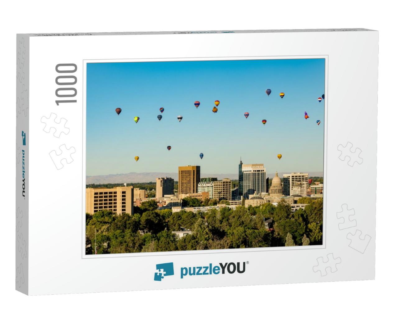 Colorful Balloons in a Blue Sky Over the Little City of B... Jigsaw Puzzle with 1000 pieces