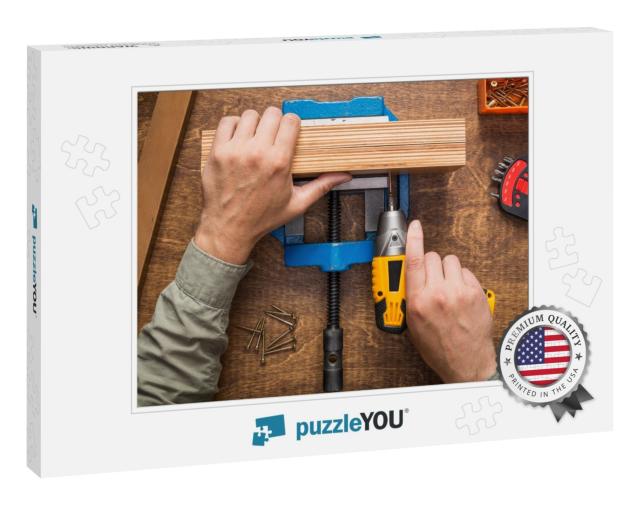 Hands Screwing Wooden Boards. Woodwork, Diy, Make or Repa... Jigsaw Puzzle