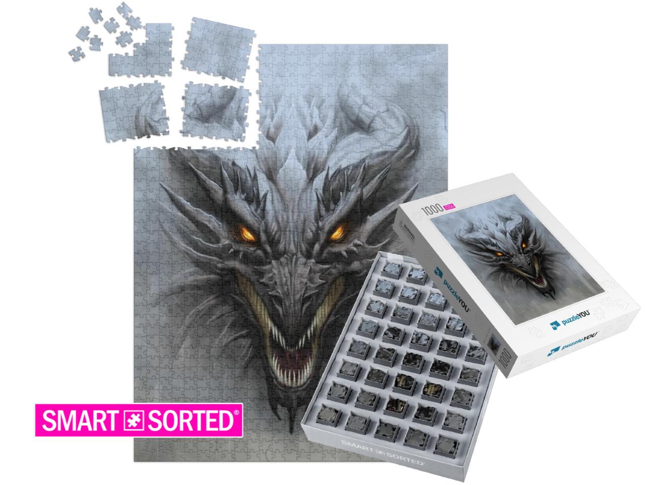 Dragon Head on the Gray Stone Background. Digital Paintin... | SMART SORTED® | Jigsaw Puzzle with 1000 pieces