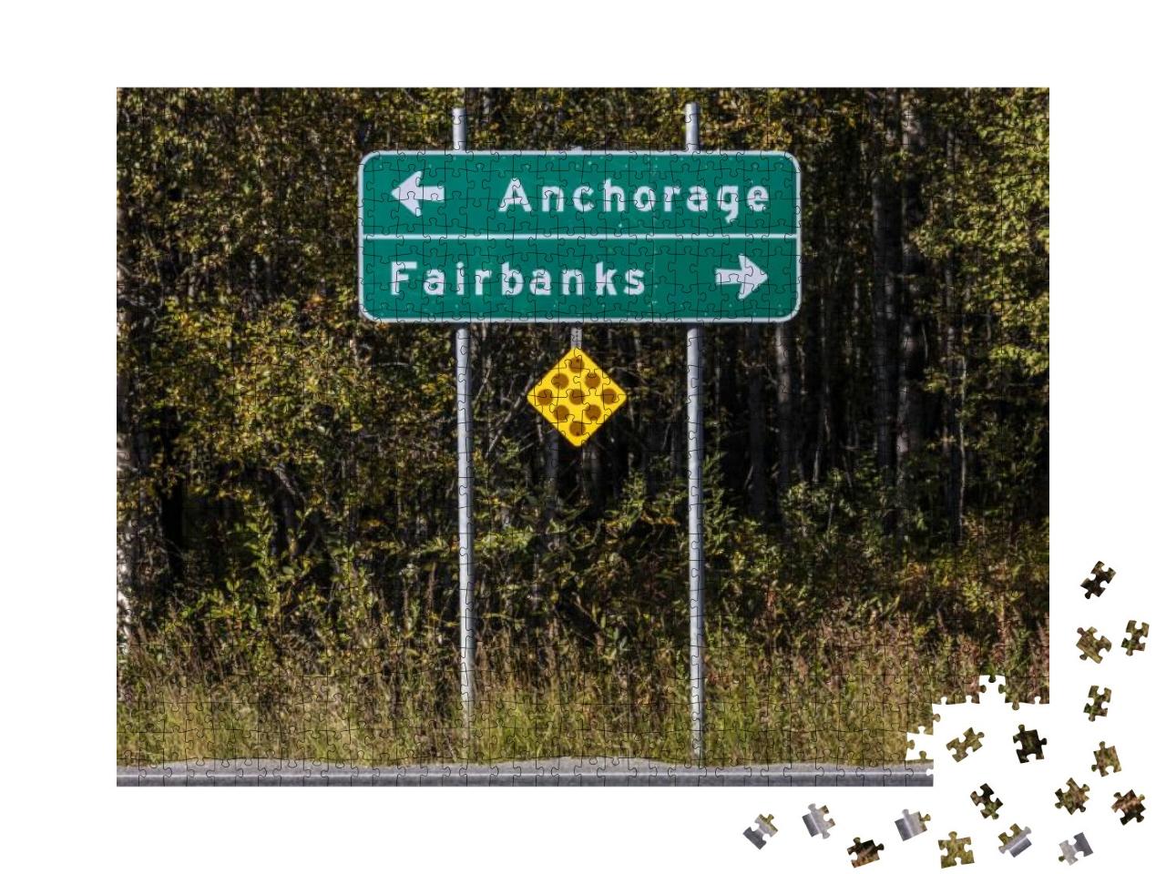 August 31, 2016 - Road Sign to Anchorage & Fairbanks, Ala... Jigsaw Puzzle with 1000 pieces