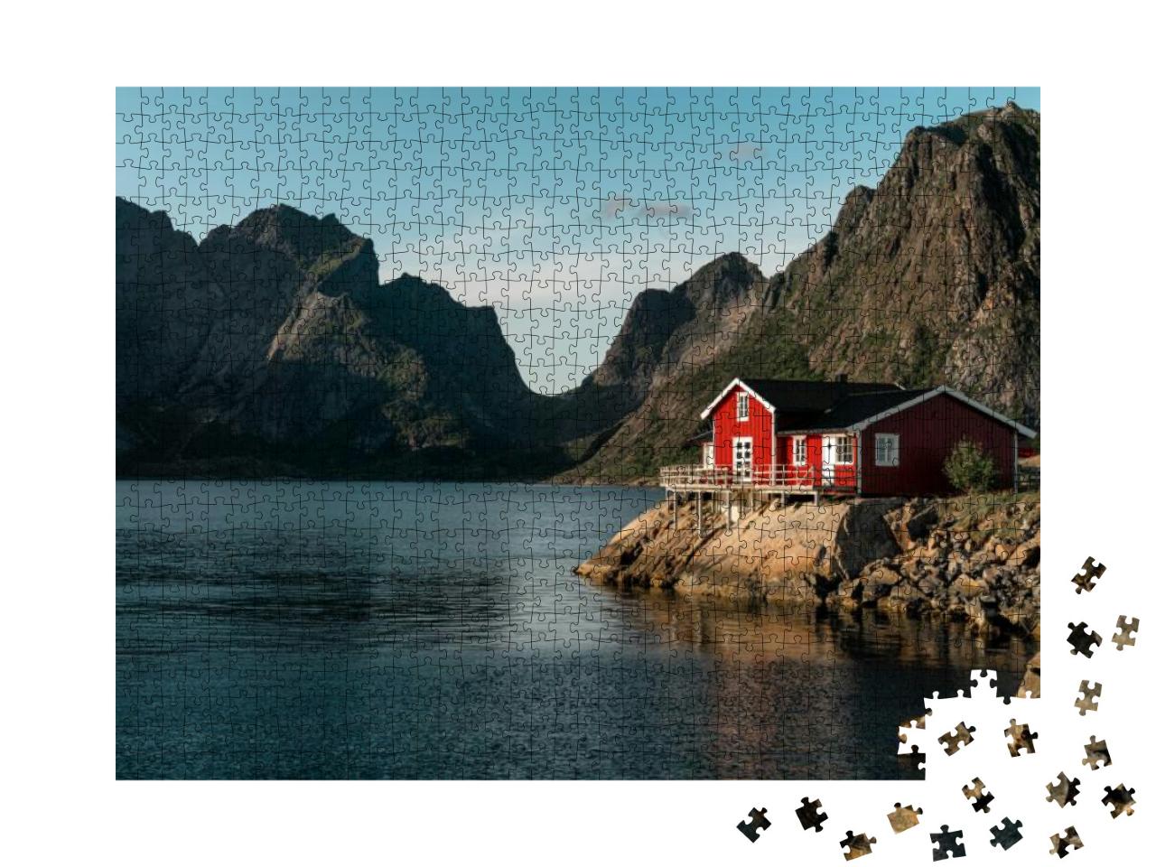 A Single Classic Red Cabin on the Islands of Lofoten. Per... Jigsaw Puzzle with 1000 pieces
