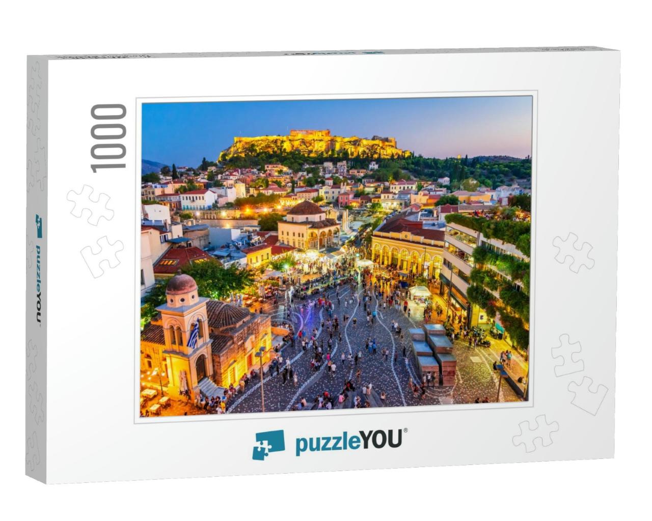 Athens, Greece - Night Image with Athens from Above, Mona... Jigsaw Puzzle with 1000 pieces