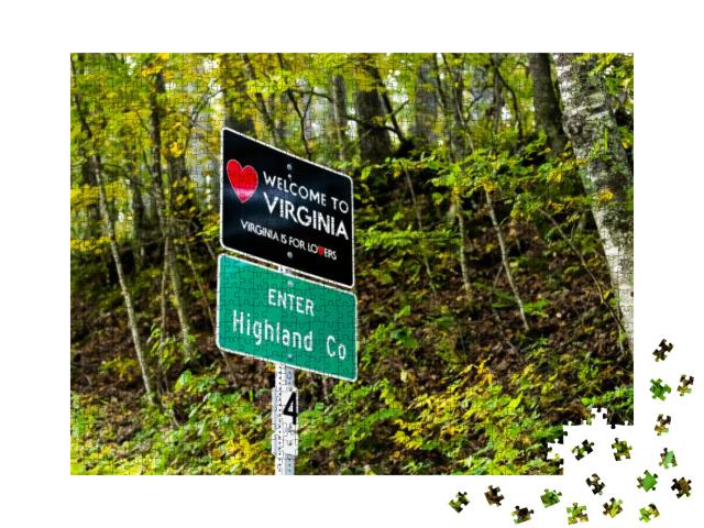 Red Heart Sign on Highway in Virginia with Welcome to Sta... Jigsaw Puzzle with 1000 pieces