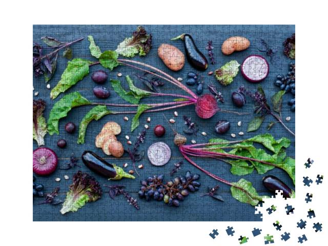 Collection of Fresh Purple Fruit & Vegetables on the Blac... Jigsaw Puzzle with 1000 pieces