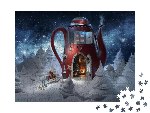 Winter. Christmas Greeting Card Template 3D Rendered Illu... Jigsaw Puzzle with 1000 pieces