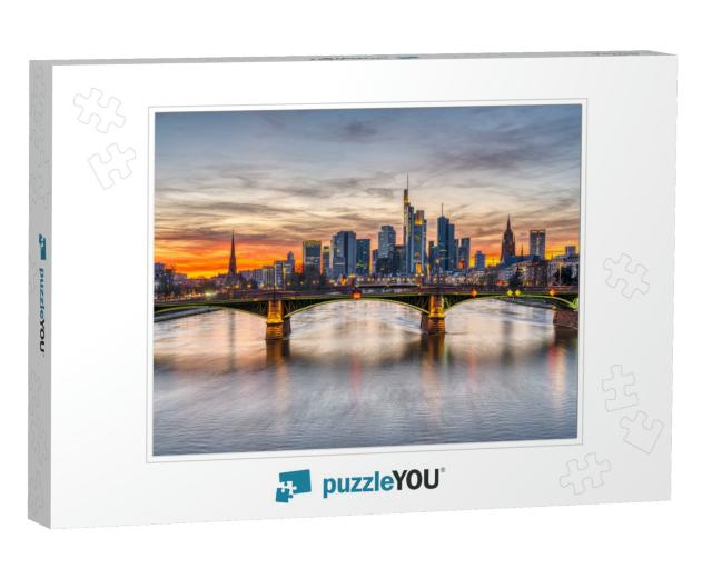 The Skyline of Frankfurt in Germany After Sunset... Jigsaw Puzzle