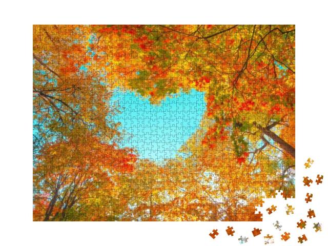 Autumn Forest Background. Vibrant Color Tree, Red Orange... Jigsaw Puzzle with 1000 pieces