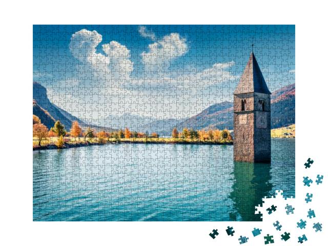 Picturesque Autumn View of Tower of Sunken Church in Resi... Jigsaw Puzzle with 1000 pieces