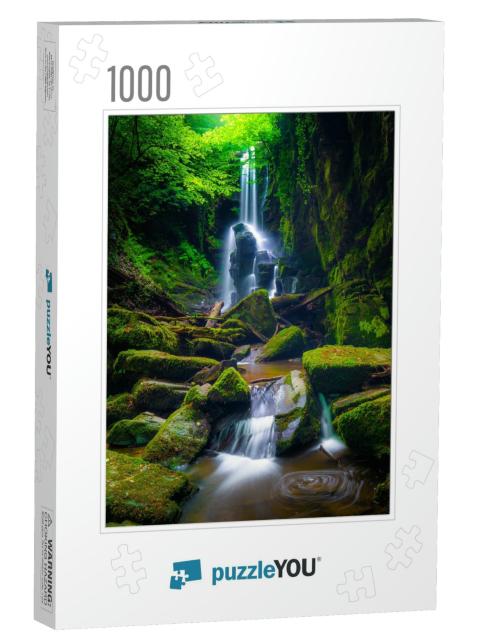 An Extraordinary Waterfall View Deep in the Forest. Dagpi... Jigsaw Puzzle with 1000 pieces