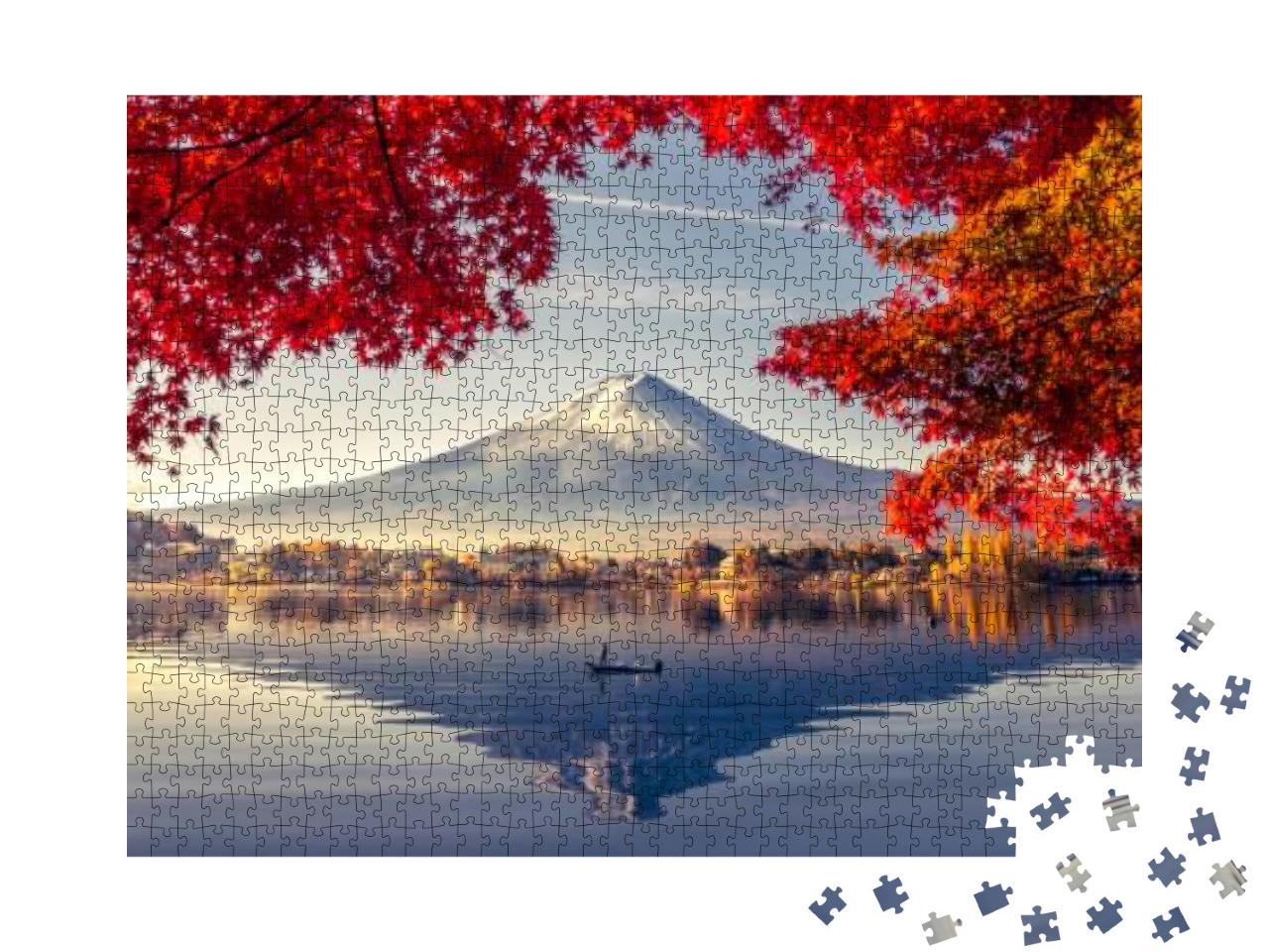 Colorful Autumn Season & Mountain Fuji with Morning Fog &... Jigsaw Puzzle with 1000 pieces