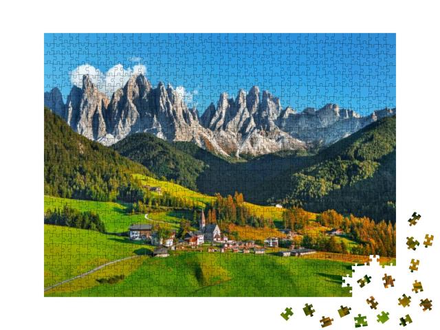 Famous Alpine Place Santa Maddalena Village with Magical... Jigsaw Puzzle with 1000 pieces