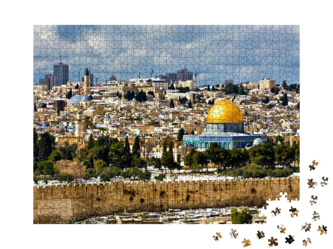 Jerusalem Old City Panorama Under Rare Snow... Jigsaw Puzzle with 1000 pieces