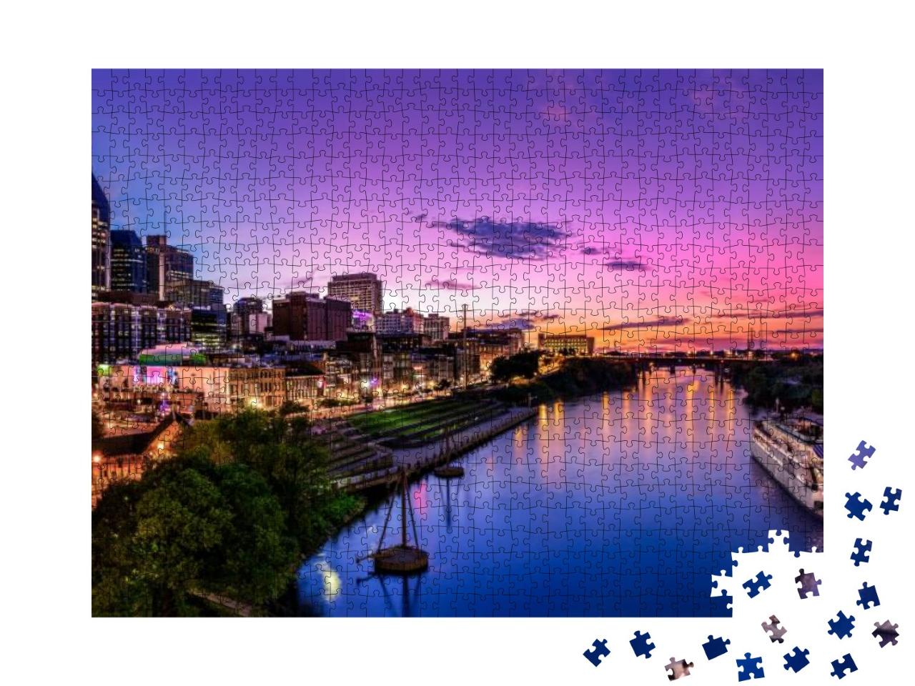 Nashville Skyline with Boat on the River... Jigsaw Puzzle with 1000 pieces
