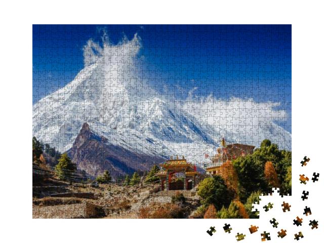 Spectacular View of Manaslu Mountain on Around Manaslu Tr... Jigsaw Puzzle with 1000 pieces
