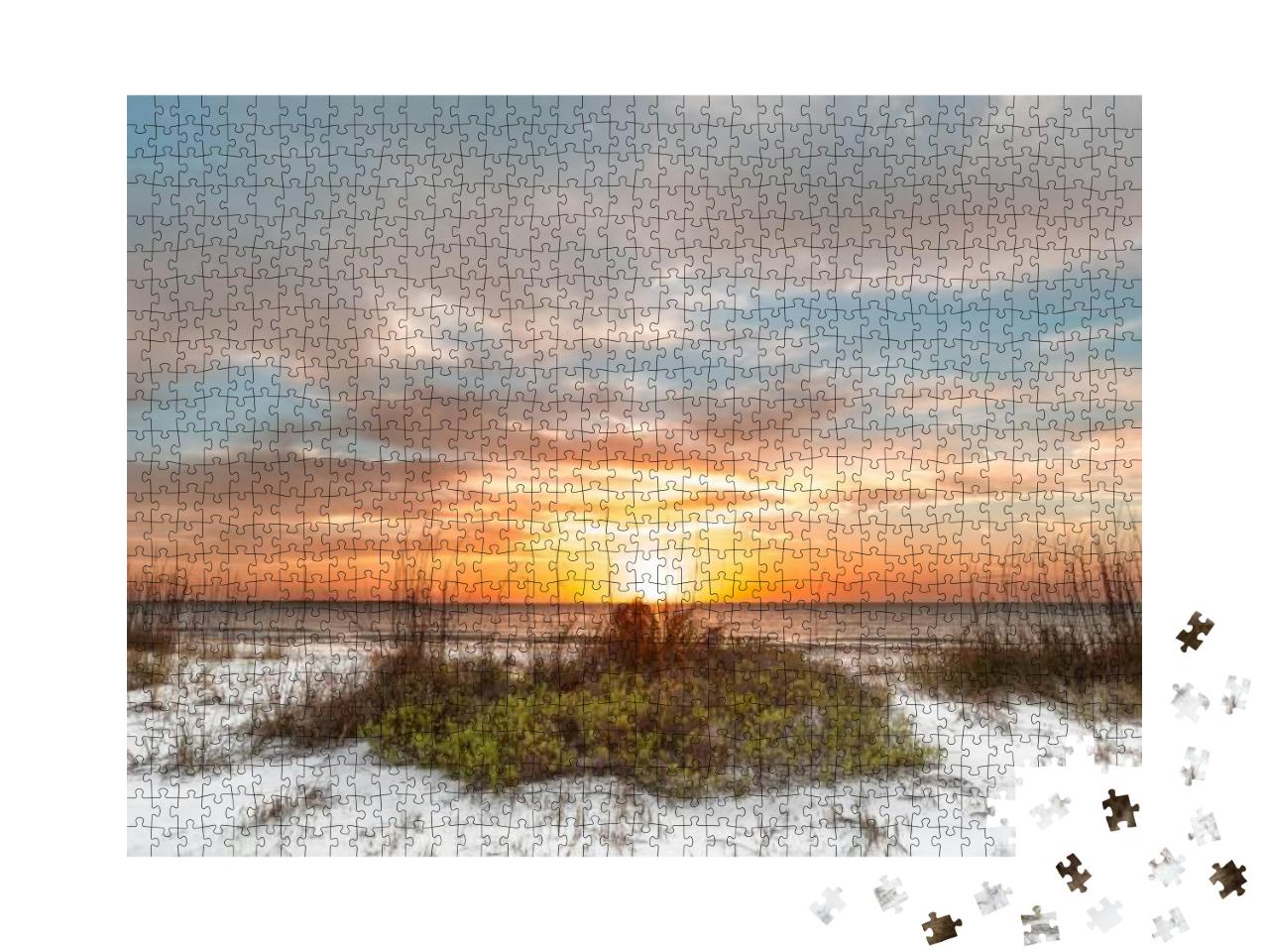 White Sand Beach At Sunset At Fort Desoto Park in Saint P... Jigsaw Puzzle with 1000 pieces