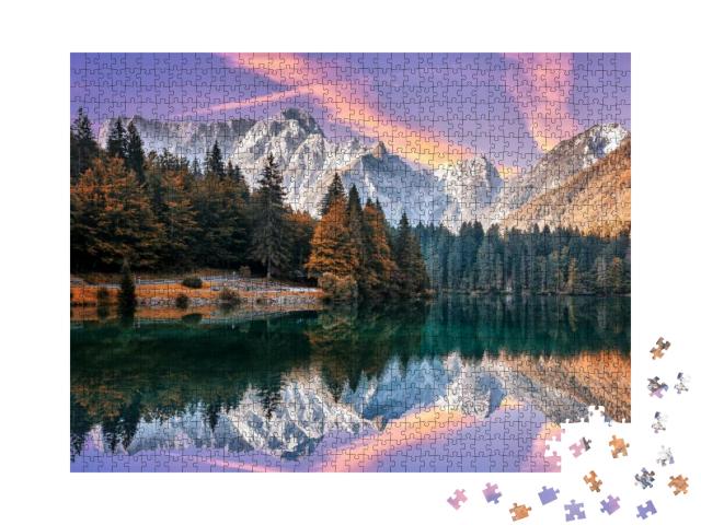 Impressive Autumn Landscape During Sunset. the Fusine Lak... Jigsaw Puzzle with 1000 pieces
