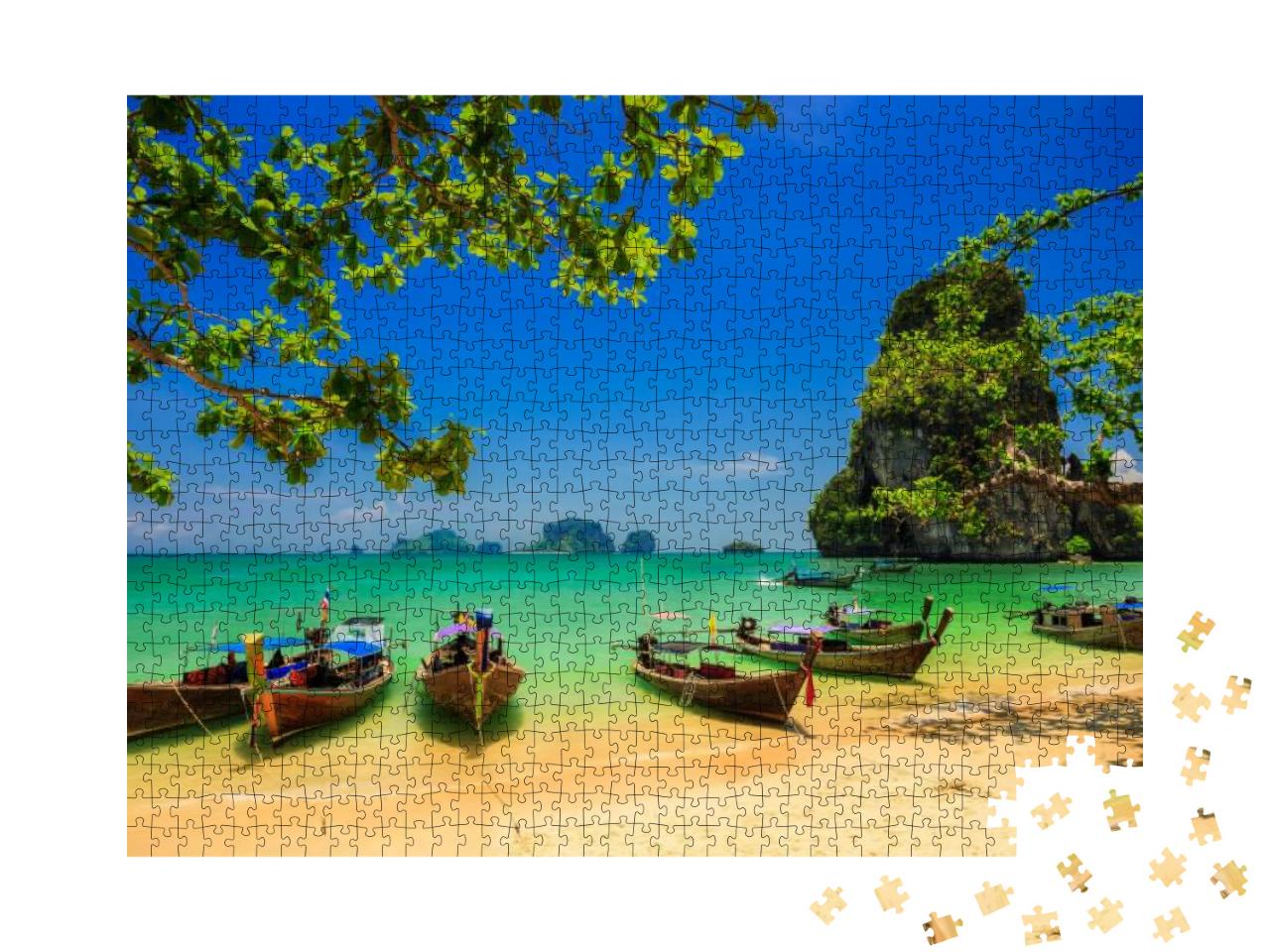 Traditional Longtail Boat At Sunset on Tropical Island, T... Jigsaw Puzzle with 1000 pieces