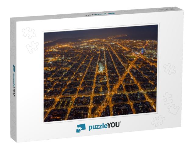 Aerial Night View of Barcelona Example Residential Distri... Jigsaw Puzzle