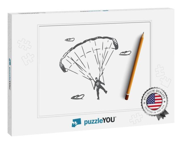 Parachutist, Extreme, Skydiving, Sport, Fly Concept. Hand... Jigsaw Puzzle