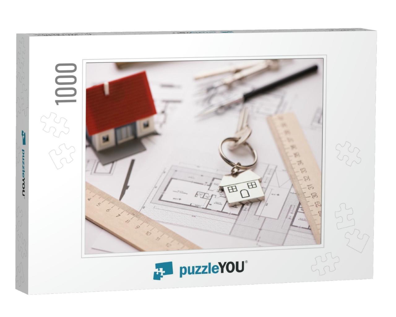 A Model House on Blueprints with Keys to the New H... Jigsaw Puzzle with 1000 pieces
