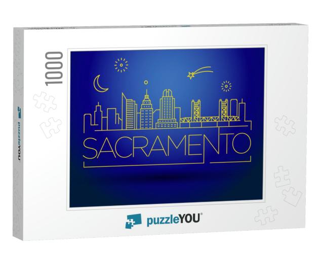 Minimal Sacramento Linear City Skyline with Typographic D... Jigsaw Puzzle with 1000 pieces