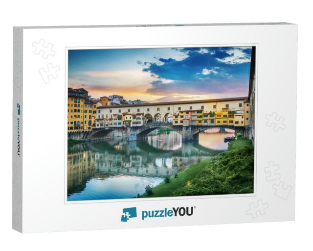 Famous Bridge Ponte Vecchio on the River Arno in Florence... Jigsaw Puzzle