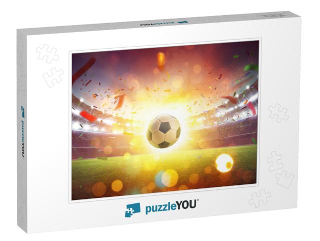 Floating Soccer Ball At the Football Stadium with Smoke &... Jigsaw Puzzle