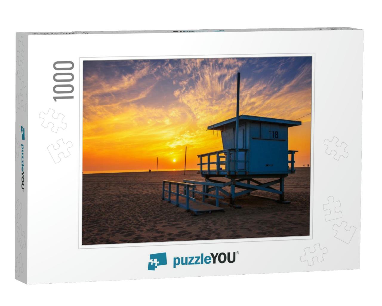 Sunset Over Santa Monica Beach with Lifeguard Observation... Jigsaw Puzzle with 1000 pieces