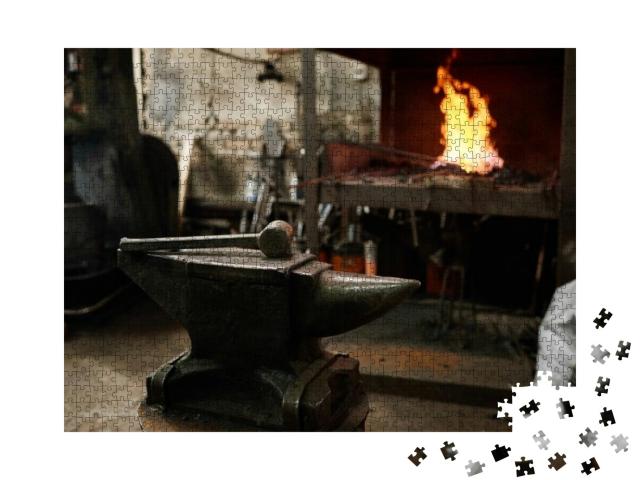 Image of Workplace of Blacksmith with Work Tools in the B... Jigsaw Puzzle with 1000 pieces