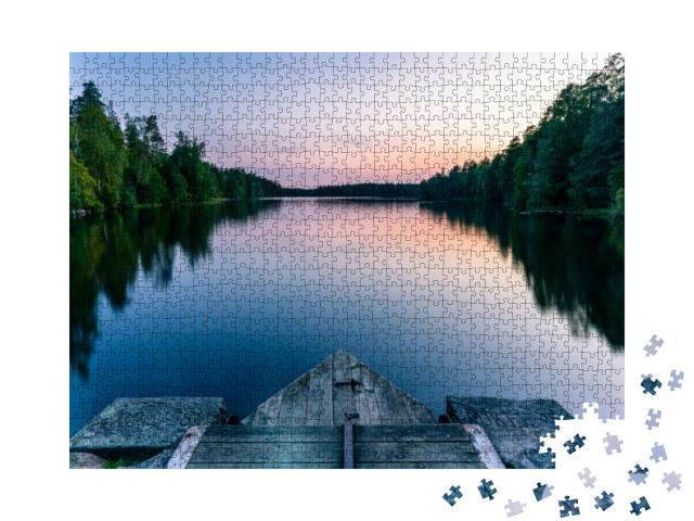 A Calm & Silent Evening At Sunset At a Small Forest Lake... Jigsaw Puzzle with 1000 pieces
