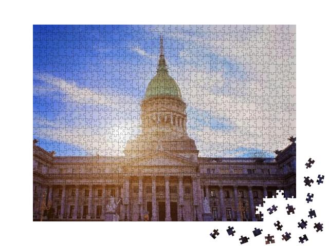 Buenos Aires, National Congress Building on a Sunset... Jigsaw Puzzle with 1000 pieces