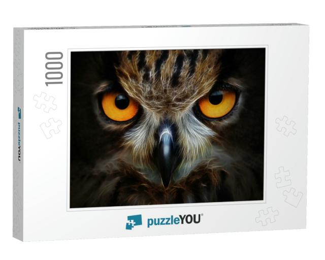 Fractals Background Owl Portrait Animal... Jigsaw Puzzle with 1000 pieces
