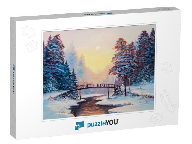 Winter Landscape with the River. Original Oil Painting... Jigsaw Puzzle