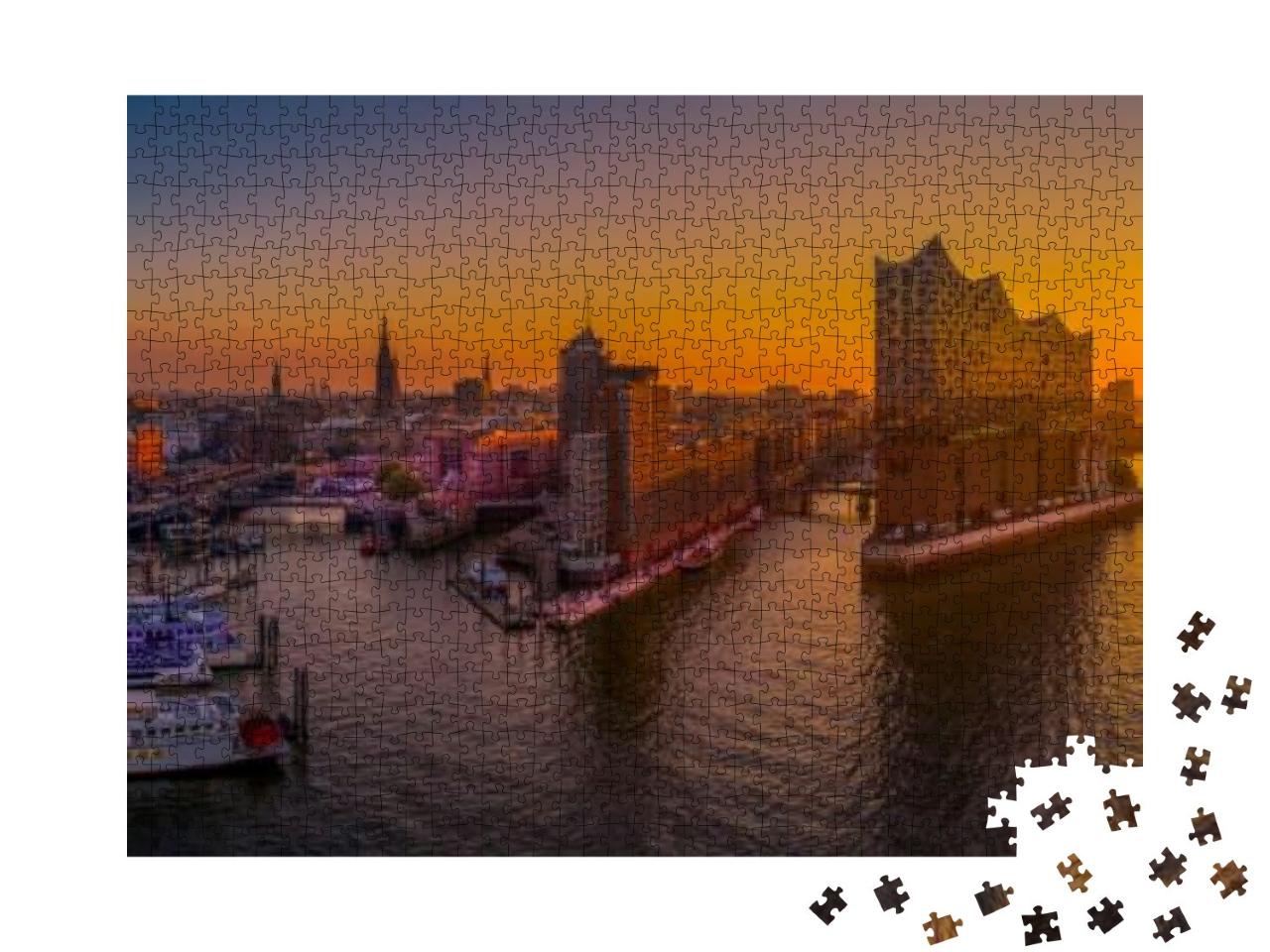 Sunrise in Hamburg with the Elbe Philharmonic Hall... Jigsaw Puzzle with 1000 pieces