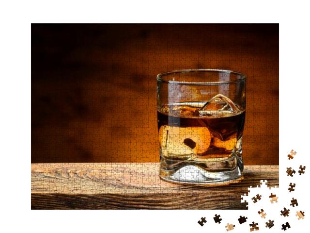 Whiskey with Ice on a Wooden Table... Jigsaw Puzzle with 1000 pieces