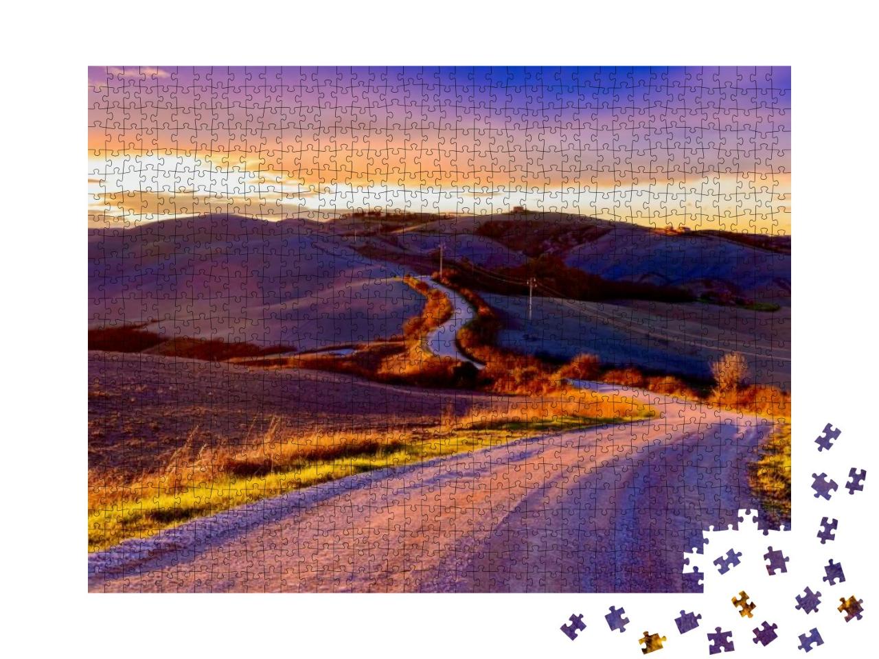 Endless Road At Sunset in the Countryside... Jigsaw Puzzle with 1000 pieces