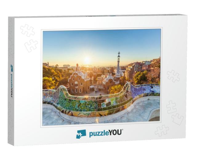 Park Guell by Architect Antoni Gaudi in Barcelona, Spain... Jigsaw Puzzle