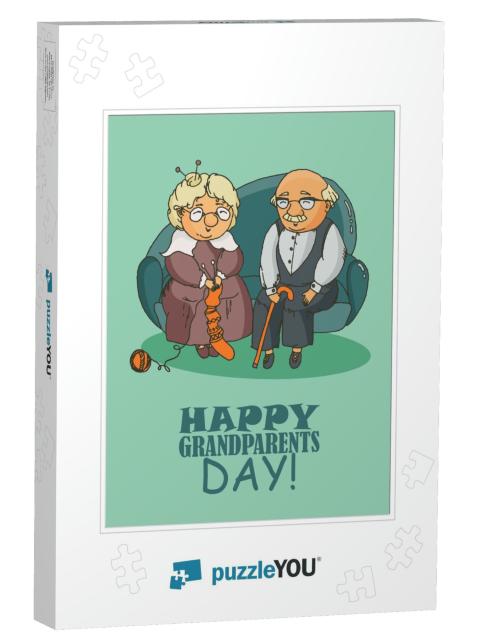 Happy Grandparents Day Vector Greeting Card in Doo... Jigsaw Puzzle