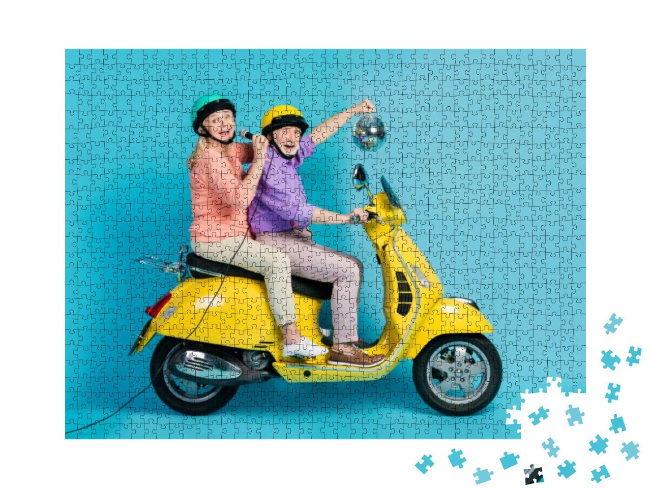 Portrait of Two Cheerful Elderly Retired Pensioners Ridin... Jigsaw Puzzle with 1000 pieces
