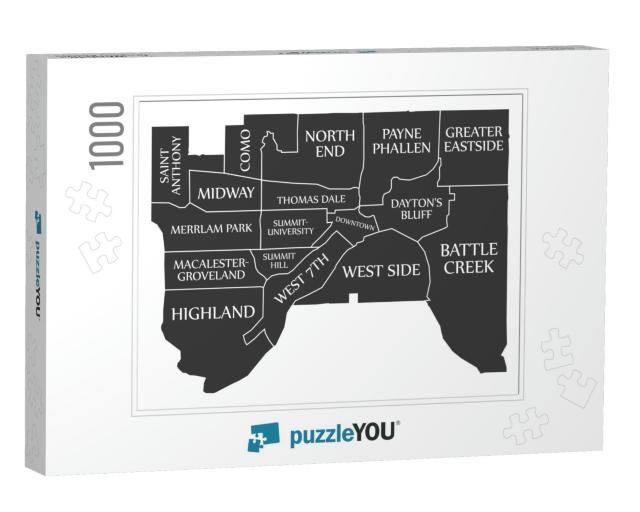 Saint Paul Minnesota City Map USA Labelled Black Illustrat... Jigsaw Puzzle with 1000 pieces