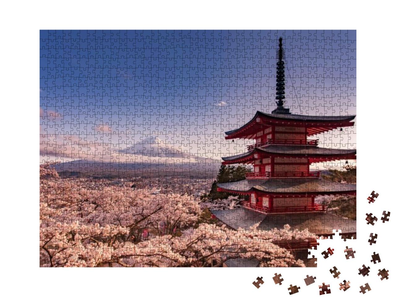 Japan Beautiful Landscape Mountain Fuji & Chureito Red Pa... Jigsaw Puzzle with 1000 pieces