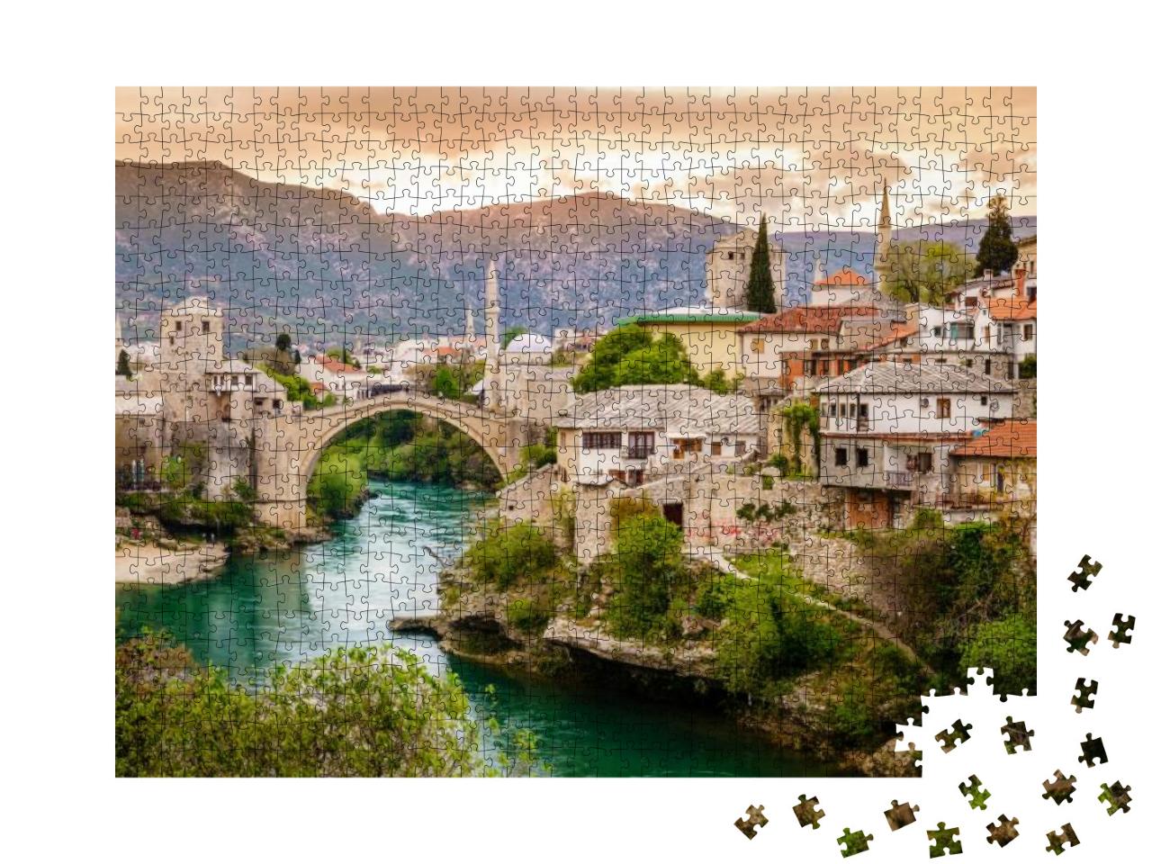 Scenic View of the City of Mostar & the Neretva River, Bo... Jigsaw Puzzle with 1000 pieces