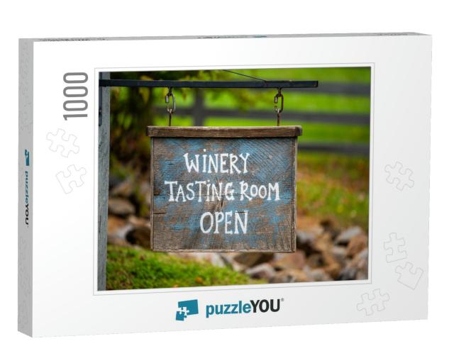Closeup of Winery Tasting Room Open Sign with Bokeh Backg... Jigsaw Puzzle with 1000 pieces