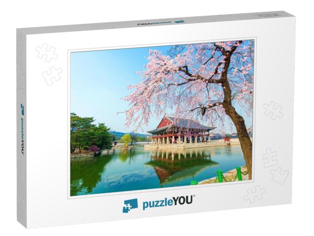 Gyeongbokgung Palace with Cherry Blossom in Spring, Korea... Jigsaw Puzzle