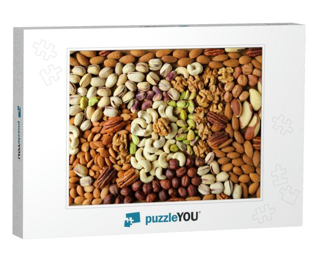 Natural Background Made from Different Kinds of Nuts... Jigsaw Puzzle