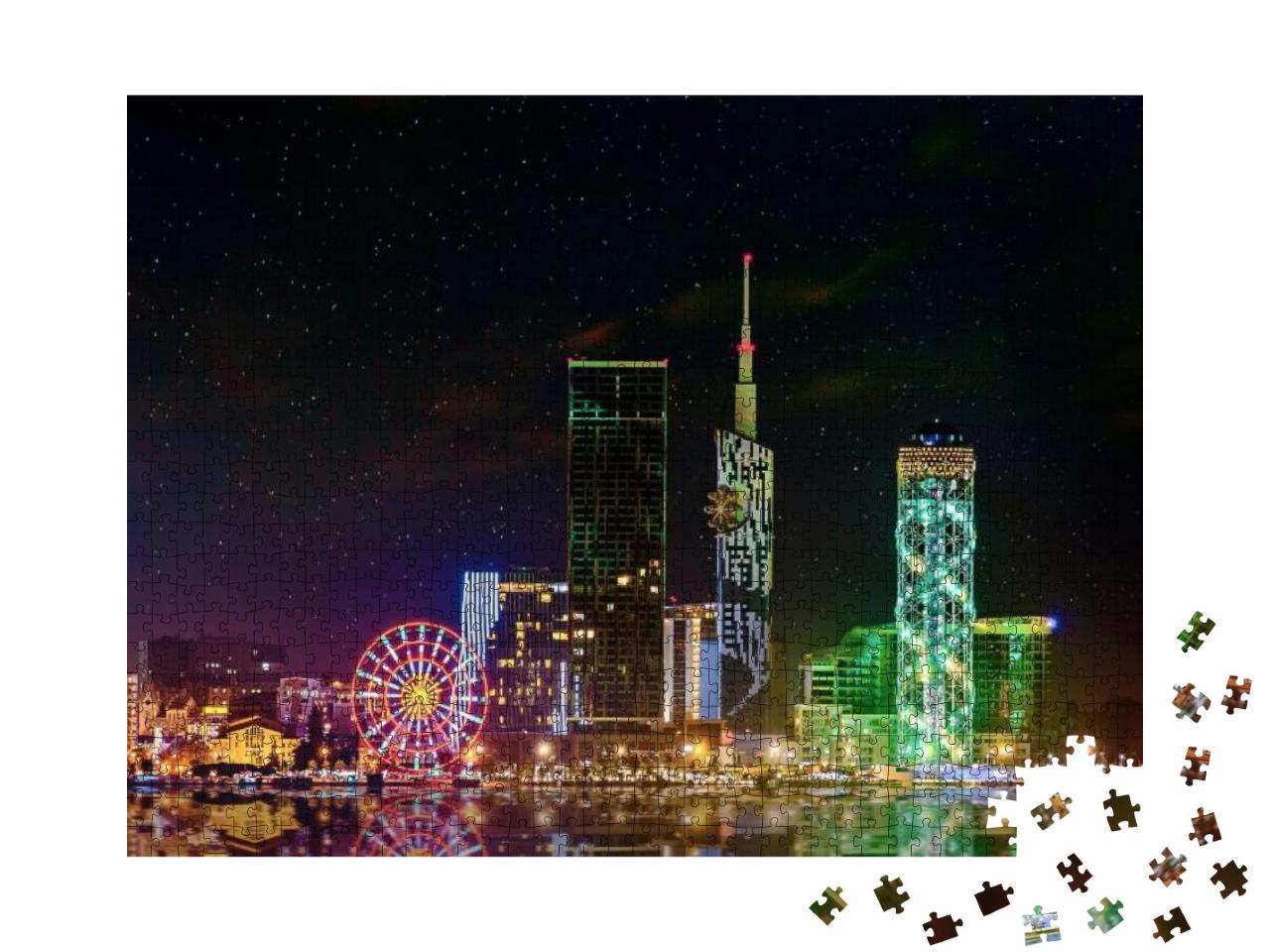 Beautiful Night Cityscape, View of Batumi City At Night... Jigsaw Puzzle with 1000 pieces